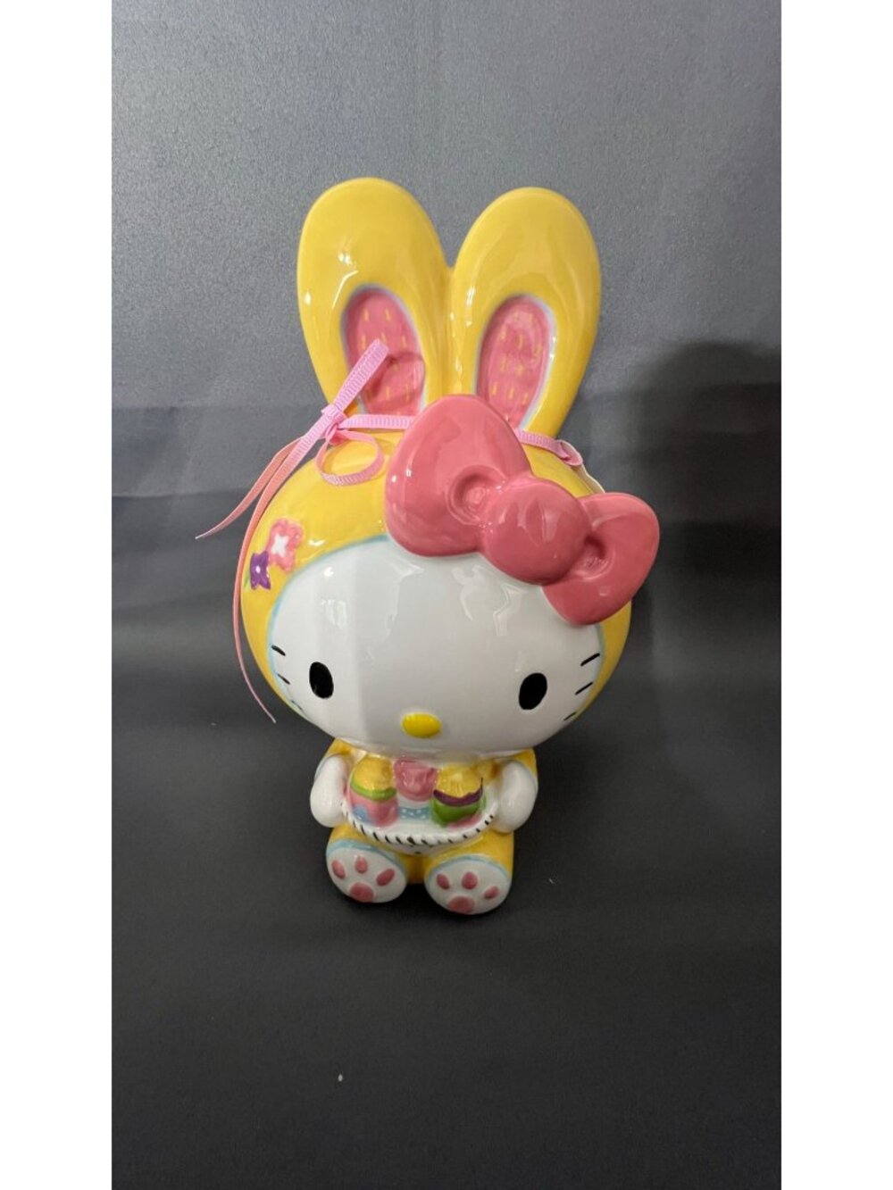 Hello Kitty Easter Bunny Ceramic Figurine By Blue Sky 2024 Sanrio Yellow Pink Bo